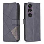 For Sony Xperia 1 VII Magnetic Buckle Rhombus Texture Leather Phone Case(Black)