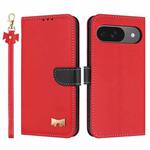 For Google Pixel 10 Pro / 9 Pro Metal Bow Leather Phone Case with Hand Strap(Red)