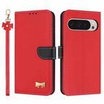 For Google Pixel 10 Pro XL / 9 Pro XL Metal Bow Leather Phone Case with Hand Strap(Red)