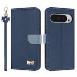 For Google Pixel 10 Pro XL / 9 Pro XL Metal Bow Leather Phone Case with Hand Strap(Dark Blue)