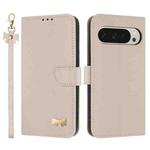 For Google Pixel 10 Pro XL / 9 Pro XL Metal Bow Leather Phone Case with Hand Strap(Apricot)