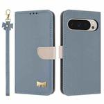 For Google Pixel 10 Pro XL / 9 Pro XL Metal Bow Leather Phone Case with Hand Strap(Light Blue)