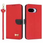 For Google Pixel 9a Metal Bow Leather Phone Case with Hand Strap(Red)