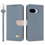 For Google Pixel 9a Metal Bow Leather Phone Case with Hand Strap(Light Blue)