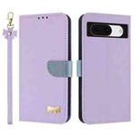 For Google Pixel 8a Metal Bow Leather Phone Case with Hand Strap(Purple)