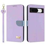 For Google Pixel 8 Metal Bow Leather Phone Case with Hand Strap(Purple)