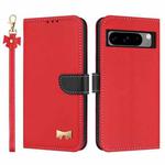 For Google Pixel 8 Pro Metal Bow Leather Phone Case with Hand Strap(Red)