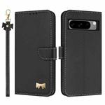 For Google Pixel 8 Pro Metal Bow Leather Phone Case with Hand Strap(Black)