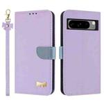 For Google Pixel 8 Pro Metal Bow Leather Phone Case with Hand Strap(Purple)
