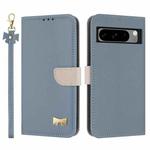 For Google Pixel 8 Pro Metal Bow Leather Phone Case with Hand Strap(Light Blue)