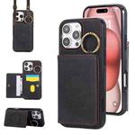 For iPhone 16 Pro Max Car Magnetic Ring Buckle Card Bag Phone Case with Lanyard(Black)