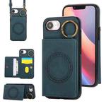 For iPhone 16e Car Magnetic Ring Buckle Card Bag Phone Case with Lanyard(Green)