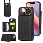 For iPhone 16e Car Magnetic Ring Buckle Card Bag Phone Case with Lanyard(Black)
