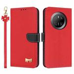 For Huawei Mate 70 Metal Bow Leather Phone Case with Hand Strap(Red)
