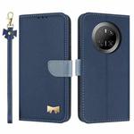 For Huawei Mate 70 Metal Bow Leather Phone Case with Hand Strap(Dark Blue)