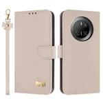 For Huawei Mate 70 Metal Bow Leather Phone Case with Hand Strap(Apricot)