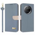 For Huawei Mate 70 Metal Bow Leather Phone Case with Hand Strap(Light Blue)