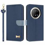 For Huawei Mate 70 Pro Metal Bow Leather Phone Case with Hand Strap(Dark Blue)