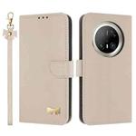 For Huawei Mate 70 Pro Metal Bow Leather Phone Case with Hand Strap(Apricot)