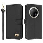 For Huawei Mate 70 Pro+ Metal Bow Leather Phone Case with Hand Strap(Black)