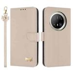 For Huawei Mate 70 Pro+ Metal Bow Leather Phone Case with Hand Strap(Apricot)
