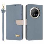 For Huawei Mate 70 Pro+ Metal Bow Leather Phone Case with Hand Strap(Light Blue)