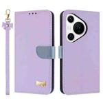 For Huawei Pura 70 Metal Bow Leather Phone Case with Hand Strap(Purple)