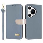 For Huawei Pura 70 Metal Bow Leather Phone Case with Hand Strap(Light Blue)