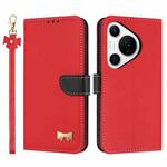For Huawei Pura 70 Pro Metal Bow Leather Phone Case with Hand Strap(Red)