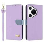 For Huawei Pura 70 Pro Metal Bow Leather Phone Case with Hand Strap(Purple)