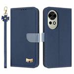 For Huawei nova 12 Pro / 12 Ultra Metal Bow Leather Phone Case with Hand Strap(Dark Blue)