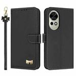 For Huawei nova 12 Pro / 12 Ultra Metal Bow Leather Phone Case with Hand Strap(Black)