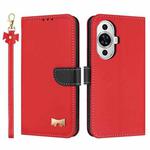 For Huawei nova 12s 4G Global Metal Bow Leather Phone Case with Hand Strap(Red)