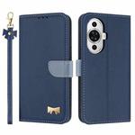 For Huawei nova 12s 4G Global Metal Bow Leather Phone Case with Hand Strap(Dark Blue)