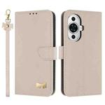 For Huawei nova 12s 4G Global Metal Bow Leather Phone Case with Hand Strap(Apricot)