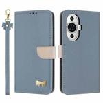 For Huawei nova 12s 4G Global Metal Bow Leather Phone Case with Hand Strap(Light Blue)