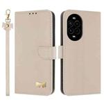 For Huawei nova 13 Pro 5G Metal Bow Leather Phone Case with Hand Strap(Apricot)