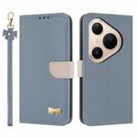 For Huawei Pura 80 Pro / 80 Pro+ 5G Metal Bow Leather Phone Case with Hand Strap(Light Blue)