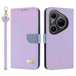 For Huawei Pura 80 Ultra 5G Metal Bow Leather Phone Case with Hand Strap(Purple)