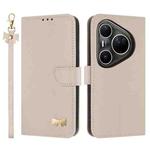 For Huawei Pura 80 Ultra 5G Metal Bow Leather Phone Case with Hand Strap(Apricot)