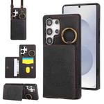 For Samsung Galaxy S25 Ultra 5G Car Magnetic Ring Buckle Card Bag Phone Case with Lanyard(Black)