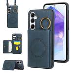 For Samsung Galaxy A55 5G Car Magnetic Ring Buckle Card Bag Phone Case with Lanyard(Green)