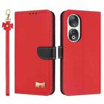 For Honor 90 5G Metal Bow Leather Phone Case with Hand Strap(Red)
