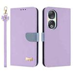 For Honor 90 5G Metal Bow Leather Phone Case with Hand Strap(Purple)