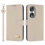 For Honor 90 5G Metal Bow Leather Phone Case with Hand Strap(Apricot)
