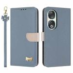 For Honor 90 5G Metal Bow Leather Phone Case with Hand Strap(Light Blue)