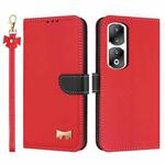 For Honor 90 Pro 5G Metal Bow Leather Phone Case with Hand Strap(Red)