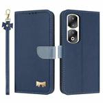 For Honor 90 Pro 5G Metal Bow Leather Phone Case with Hand Strap(Dark Blue)