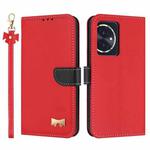 For Honor 100 5G Metal Bow Leather Phone Case with Hand Strap(Red)
