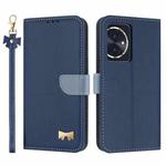 For Honor 100 5G Metal Bow Leather Phone Case with Hand Strap(Dark Blue)
